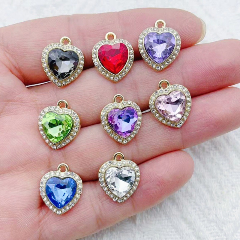 Jewelry Making - 10pcs heart-shaped inlaid colorful gemstone pendant,