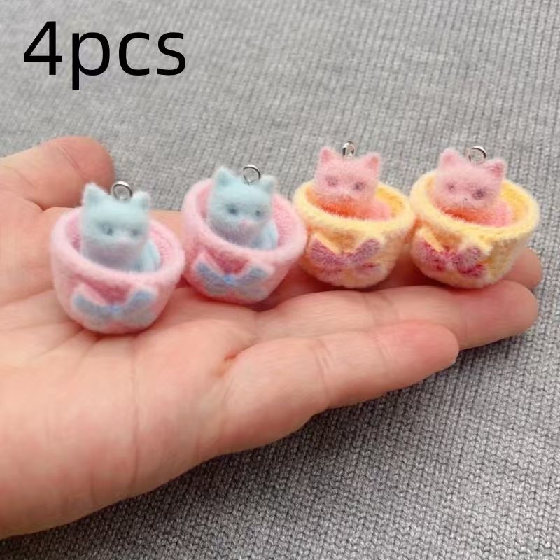 4pcs 3D plush resin cat pendan - Jewelry Making ulasan dan harga