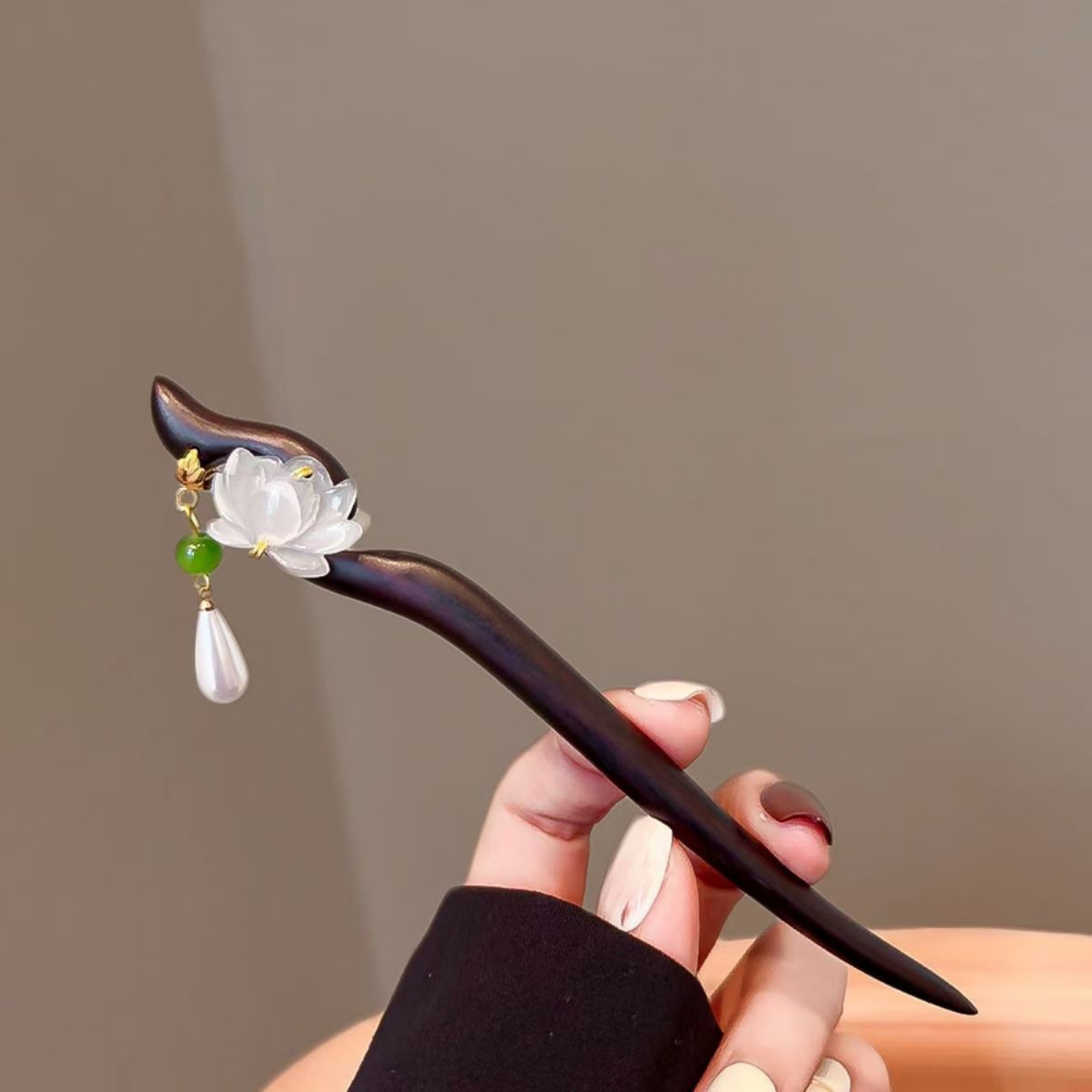1PC Elegant Lotus Wood Hair St - Jewelry Making For Adults ulasan dan harga