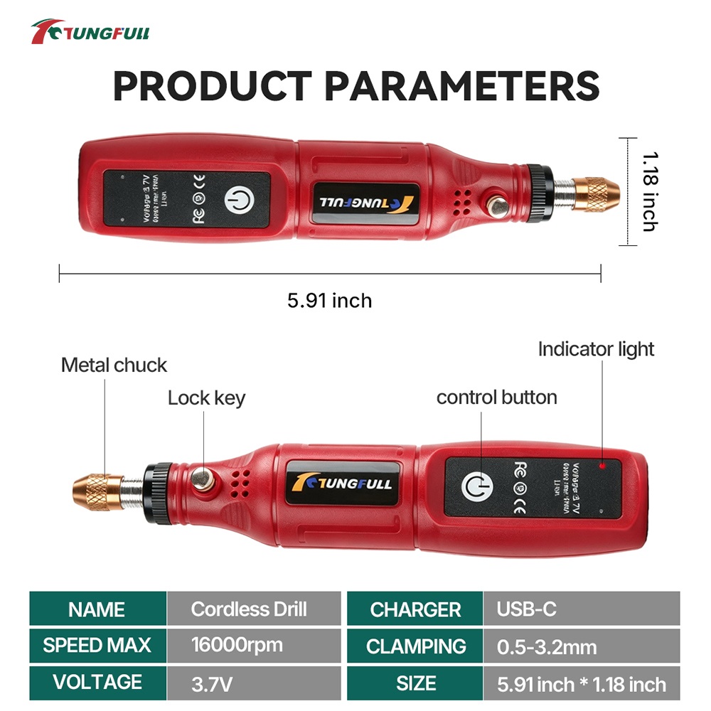 TUNGFULL 3.7V Cordless Rotary  - Jewelry Making Drill ulasan dan harga
