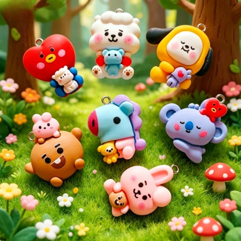 7pcs BT21 Resin Cartoon Charm  - Jewelry Making ulasan dan harga