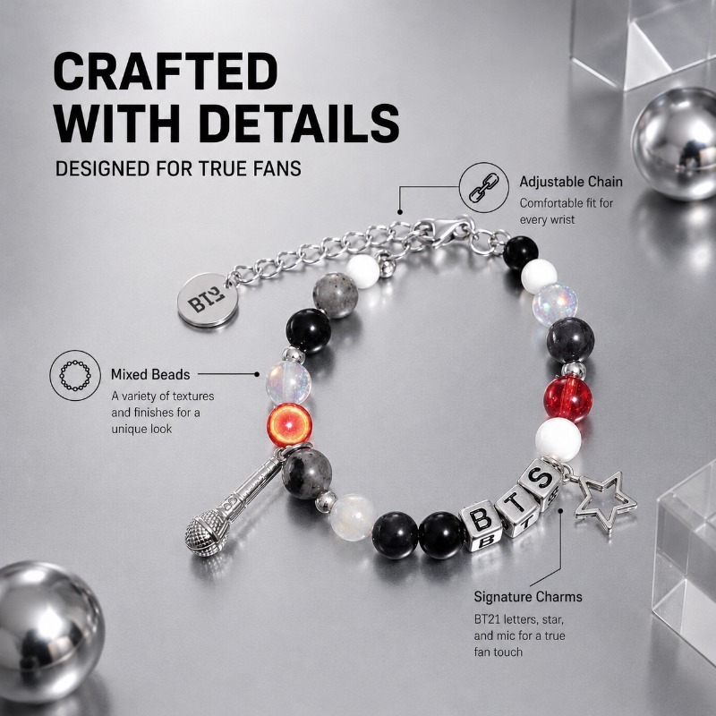 BT21 Black Red Beaded Bracelet - Jewelry Making ulasan dan harga